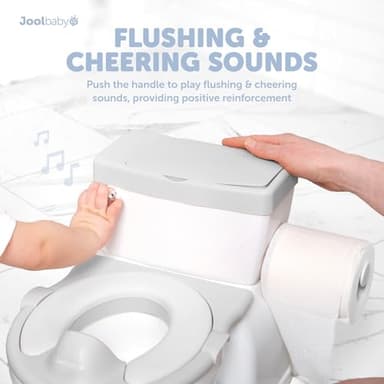 Real Feel 2-in-1 Potty with Wipes Storage, Flushing Sounds & Disposable Liners - Realistic Toilet - Easy to Clean & Assemble - Jool Baby (Gray) - Image 4