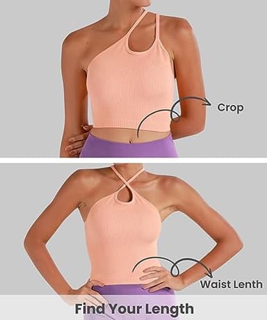 Sunzel Women's Ribbed Tank Tops, Seamless Crop Top, Long Basics Camisole Shirts with Racerback & Scoop Neck for Workout Yoga 2 Packs Black Black M - Image 2