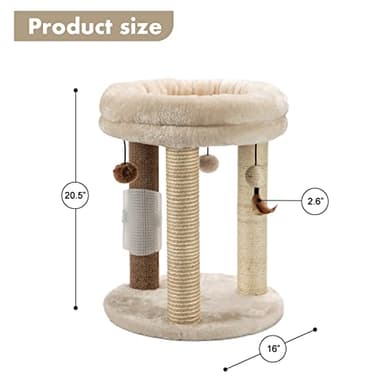 MECOOL 4in1 Small Cat Tree,Scratching Post with Tower Soft Bed, Sisal Carpet Jute Posts with Three Hanging Ball Toys and Massage Brush for Indoor Cats and Kittens - Image 4