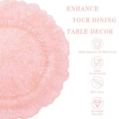 U-QE 60PCS Pink Plates for Party - Pink Plastic Plates Disposable&Reusable - Clear Pink Heavy Duty Plastic Plates for Party Including 30 Plastic Dinner Plates 10" & 30 Plastic Dessert Plates 7" - Image 4