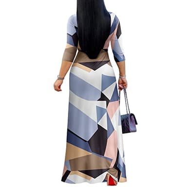 FANDEE Plus Size Maxi Dress for Women - Casual Summer Sundress V-Neck 3/4 Sleeve Blue-Violet S - Image 3