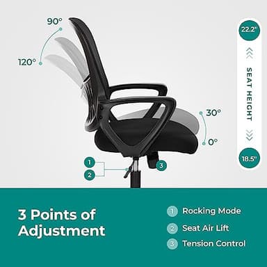 SMUG Office Computer Desk Chair, Ergonomic Mid-Back Mesh Rolling Work Swivel Task Chairs with Wheels, Comfortable Lumbar Support, Comfy Arms for Home, Bedroom, Study, Dorm, Student, Adults - Image 4