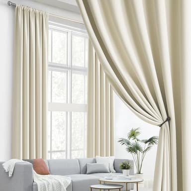 Cream Beige Curtains 108 Inch Length - Back Tab/Rod Pocket Blackout Window Drapes for Bedroom Thermal Insulated Room Darkening Curtains for Living Room (52 x 108 Inches Long, 2 Panels) - Image 2