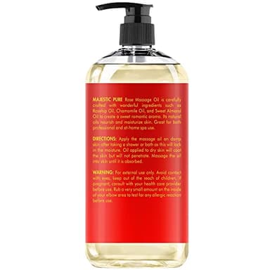 MAJESTIC PURE Rose Massage Oil - Hydrating, Calming, Warming, Relaxing & Rejuvenating Body Oil - Premium Grade, Made with Natural Oils - Skin Care for Men and Women - Made in USA - 8 fl oz - Image 2