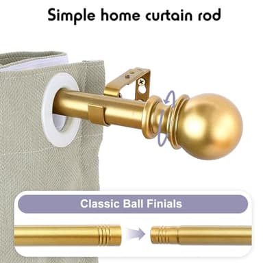 YAJUXIU 1 Inch Gold Curtain Rods for Windows 48 to 86 Inch - Adjustable Drapery Rods with Exquisite Finial for Living Room, Bedroom, Kitchen, Outdoor Patio (Gold,32-86") - Image 3