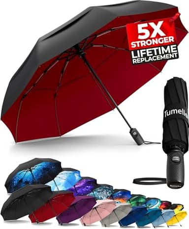 TUMELLA Strongest Windproof Travel Umbrella (Compact, Superior & Beautiful), Small Strong but Light Portable and Automatic Folding Rain Umbrella, Durable Premium Grip, Fits Car & Backpac - Image 1