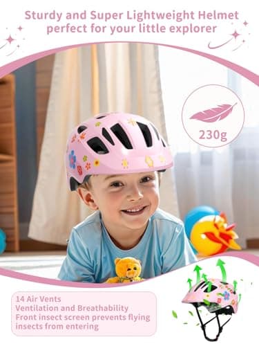 XJD Toddler Helmet Kids Bike Helmet Baby Multi-Sport Adjustable Skateboard Helmet for Kids Boys Girls Infant Lightweight for Age 1 and Older (Pink Flowers, X-Small: 18.11"-20.08" / 46-51 cm) - Image 7