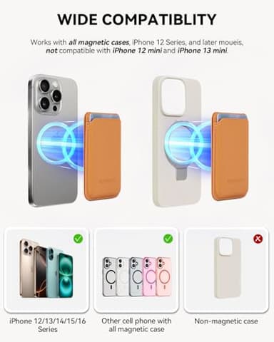 BOSTANTEN Mag Safe Wallet with Stand Magnetic Wallet for Phone Leather Magsafe Card Holder Compatible with iPhone 16/15/14/13/12 series and MagSafe cases, 1 Slot, Fit 3 Cards, Brown - Image 6