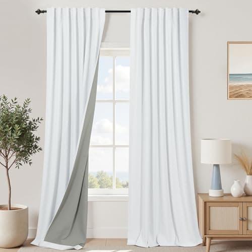 KOUFALL 132 Inch Tall Curtains for Large Window,Pleated Linen White Blackout 11FT 11 FT Curtains for Living Room 2 Panels Set - Image 1