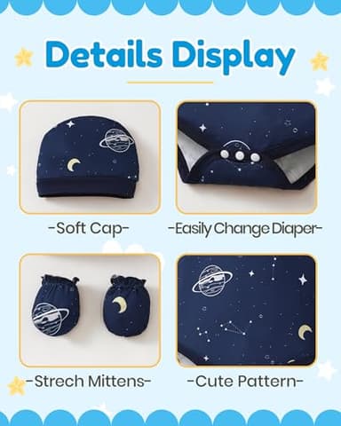 NZRVAWS Baby Boy Clothes Layette Essentials Infant Short Sleeve Romper Pants Hat 4 Pack Outfits Set Spring Summer 6 9 12 Months - Image 5