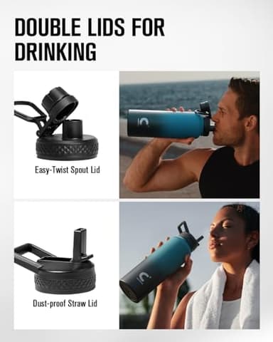40 oz Water Bottle Insulated, Coolplus Stainless Steel Water Flask With Straw Metal Double-Walled Vacuum With Carry Sleeve Leakproof, Keep Cold 48 Hrs Hot 24hrs, Blue Black - Image 5