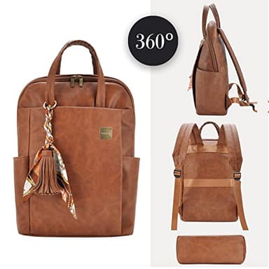 Laptop Backpack for Women Slim Travel - Laptop Bag Computer Case Fit up to 15.6-inch Notebook Lightweight Medium Size Purse for Work Bookbag Water-resistant Business Fashion Stylish PU Leather Brown - Image 6