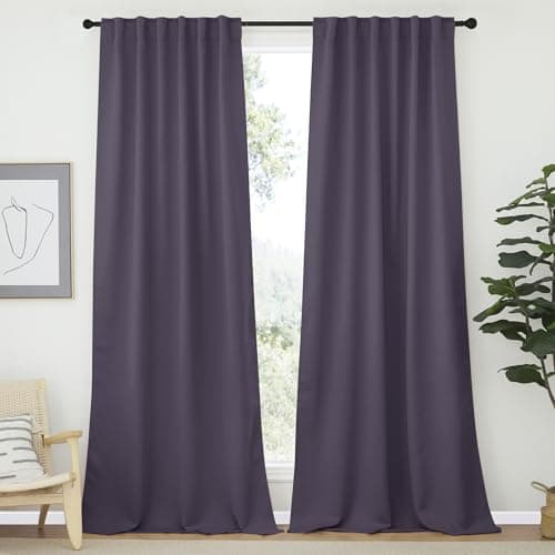 NICETOWN Bedroom Blackout Curtain Panels - (Greyish Purple Color) 52 x 108 Inch, 2 PCs, Insulating Energy Saving Solid Rod Pocket Blackout Drapes for Hall, Villa - Image 1