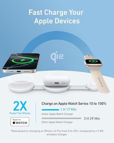 Anker MagSafe Compatible MagGo UFO 3-in-1 Charger, iPhone 17 Wireless Charging Station, 15W Qi2 Certified, Foldable Travel Charging Pad, for iPhone 17/16/15/14, AirPods, Apple Watch (Not a Power Bank) - Image 3