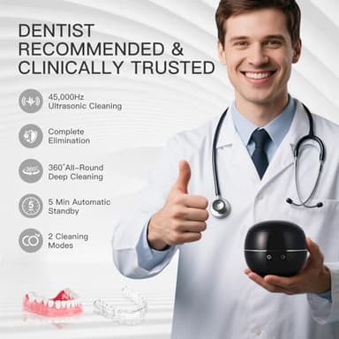 Dental Ultrasonic Retainer Cleaner Machine: 45kHz Dental Cleaning Pod for Denture, Aligner, Mouth Guard, Night Guard, Braces & Jewelry, UV Denture Cleaner with Digital Timer & Dual Mode 250ML Black - Image 2