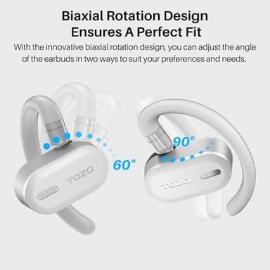 TOZO O2 True Open Ear Wireless Headphones Lightweight with Multi-Angle Adjustment, Bluetooth 5.3 Earbuds with Dual-Axis Design for Long-Lasting Comfort, Crystal-Clear Calls for Driving, White - Image 2