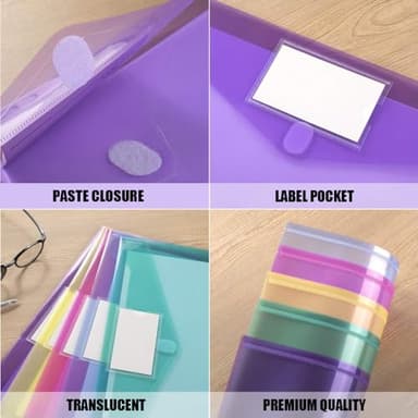 Sooez 10 Pack Plastic Envelopes Poly Envelopes, Clear Document Folders File Folders US Letter A4 Size File Folder with Label Pocket, Teacher School Office Supplies Organization Storage, Assorted Color - Image 4