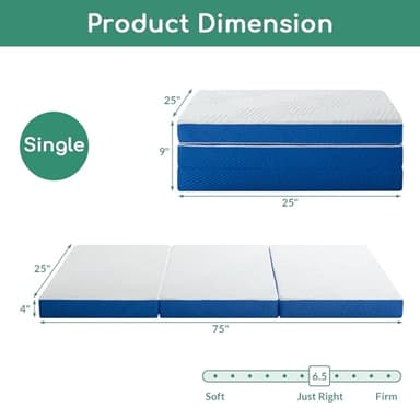 Tri-Fold Memory Foam Mattress, 4 inch Single Folding Mattress with Washable Cover, Foldable Mattress Portable for RV Camping, Guest Mat, Easy Storage, 75"×25"×4" - Image 4
