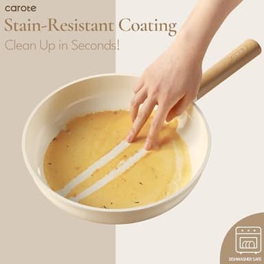 CAROTE 14pcs Ceramic Cookware Set, Pots and Pans Set Non Stick, Nonstick Cookware Set, Dishwasher Safe Non-toxic Healthy Nonstick Cooking Set, with Frying Pans Set, Cream - Image 5