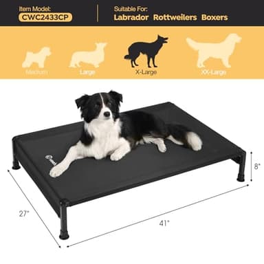 Veehoo Cooling Outdoor Dog Bed, Heavy Duty Elevated Pet Bed with Washable & Breathable Teslin Mesh, Non-Slip Silicon Feet, Dog Cot Bed with Support Hem, 41" x 27", Black, CWC2433 - Image 4