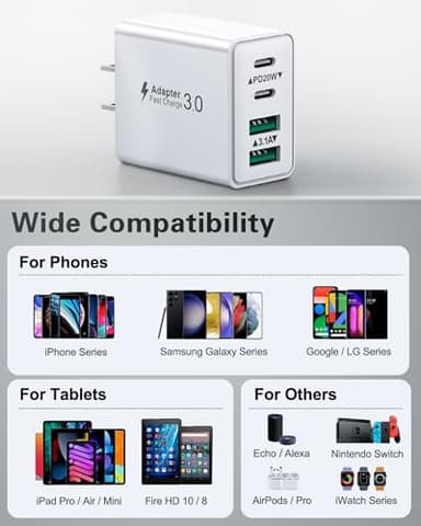 USB C Charger Block, 2Pack 40W 4-Port Type C Fast Charging Block Dual PD Power Adapter+QC Plug Double USB Wall Charger Blocks Multiple USBC Charging Cube for iPhone 16 15 14 13 12 11 Pro Max, Samsung - Image 6