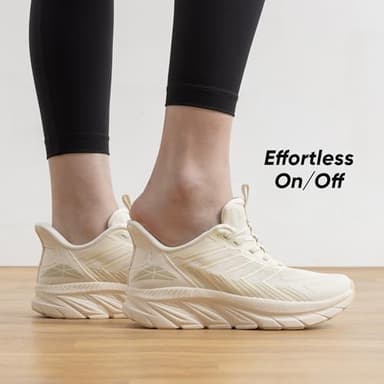 ALLSWIFIT Women's Slip On Walking Shoes Running Comfortable Tennis Breathable Non Slip Athletic Gym Workout Cross Training Fashion Sneakers,Size 7.5,Ivory,SARR034W - Image 2