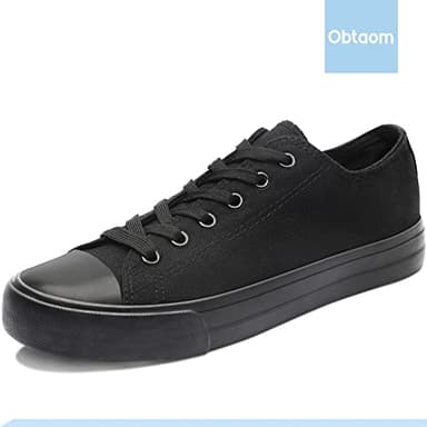 Obtaom Women’s Canvas Shoes Low Top Fashion Sneakers Slip on Walking Shoe(Black/Black US9) - Image 2