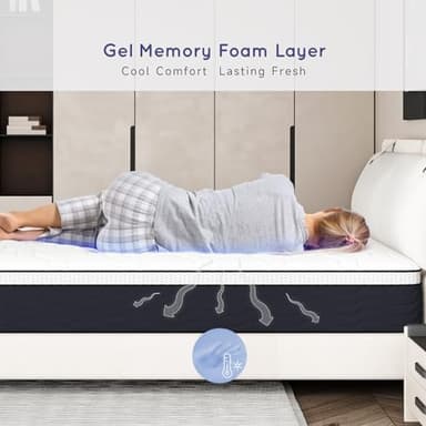 Z-hom King Mattress 12 Inch, King Size Spring Gel Memory Foam, Medium Firm in a Box, Hybrid Coil Innerspring Mattress for Adjustable Bed Frame, White Grey - Image 5