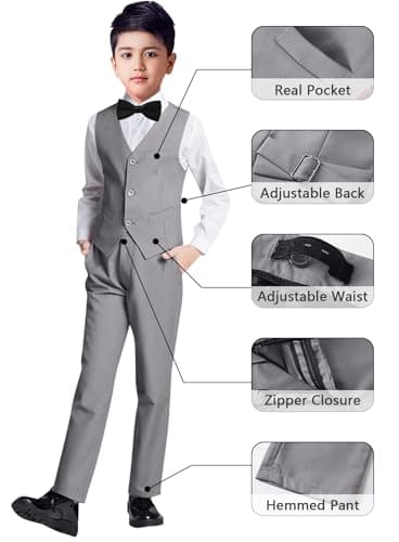 YuanLu Boys Formal Suits Tuxedo Suits for Boys 5 Piece Slim Fit Dresswear Youth Suit Set Gray 20 - Image 4