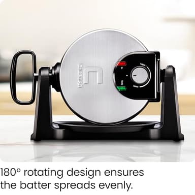 Chefman Rotating Belgian Waffle Maker, 180° Flip Iron w/ Non-Stick Plates, Adjustable Timer, Locking Lid, & Drip Plate, Space Saving Storage, Mess-Free Breakfast, Stainless Steel/Black - Image 3