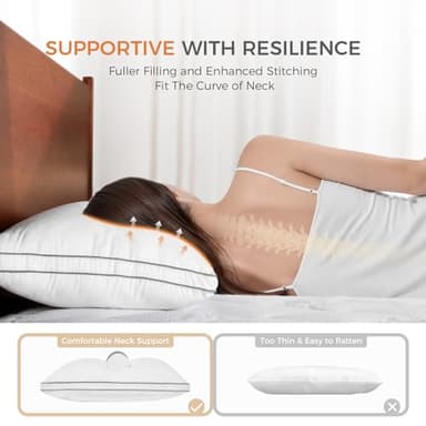 Sweetnight Bed Pillows Queen Size Set of 2, Fluffy Luxury Hotel Pillows Collection Gusseted for Neck and Shoulder, Side Back Stomach Sleeper Pillow, Cozy Night 18"X28" - Image 2