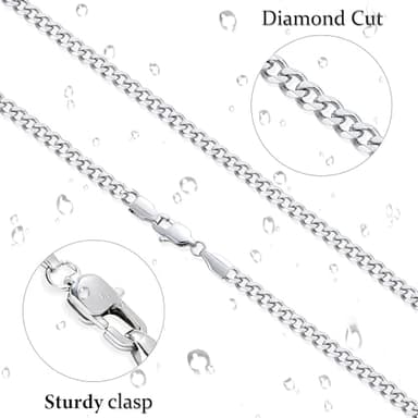 Fiusem 3.5mm Silver Colored Chains for Men, Silver Plated Cuban Link Chain Necklace for Men and Women, Stainless Steel Cuban Necklaces 22 Inch - Image 4