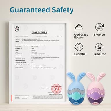 Easter Egg Bunny Baby Teether for Easter Basket Stuffers, Rabbit Egg Rattle Toy Teething for Easter Basket Essentials Infant Boys & Girls First Gifts with 2 Packs Easter Egg Pacifier Clip, 3 Months+ - Image 7