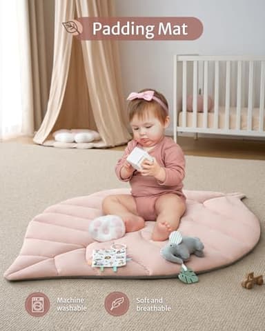 Blissful Diary Baby Play Gym & Activity Mat, Oversize Leaf Shaped Tummy Time Baby Play Mat w 6 Detachable Toys Promotes Motor Skills & Sensory Development, Newborn Infant Essentials Gift, Crystal Pink - Image 5