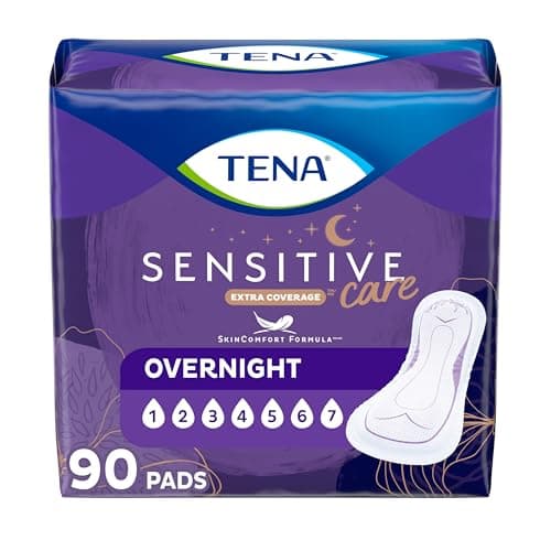 TENA Sensitive Care Incontinence Pads, Bladder Control, Postpartum for Women, Overnight Absorbency, Extra Coverage, 90 Count - Image 1
