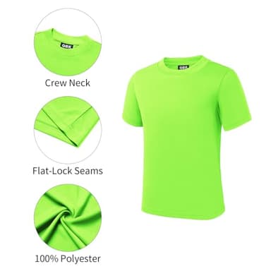 QBK 2T to Youth Neon Shirt Kids UPF 50+ Dry Fit Athletic Short Sleeve Rash Guard T Shirts for Boys Girls Sports Undershirt (Green S) - Image 3