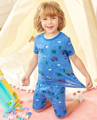 babee Reshinee Bamboo Viscose Toddler Car Pajamas Boys Girls Kids Cool Short Summer Pjs Pyjamas Set 5-6Y Blue Tractor 2pcs Sleepwear Jammies - Image 4