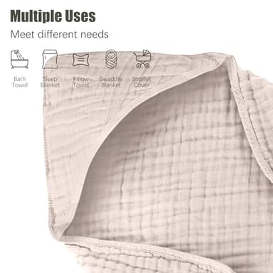 Spotted Play 2 Pack Hooded Baby Towels - 100% Muslin Cotton for Newborns, Infants, Toddlers - Large 32x32 Inch Size - Highly Absorbent and Essential for Newborn Care, Light Bean Paste - Image 3