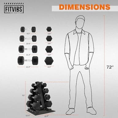 Fitvids Rubber Coated Hex Dumbbell Weight Set and Storage Rack, 100LB Set or 150LB Set, 5-20 lbs Pairs or 5-25 lbs Pairs - Image 3