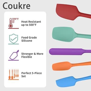 Coukre Silicone Spatula Set of 5,High Heat Resistant, Food Grade Silicone, Upgraded Extended Reinforced Handle,Dishwasher Safe, for Baking, Cooking - Image 3