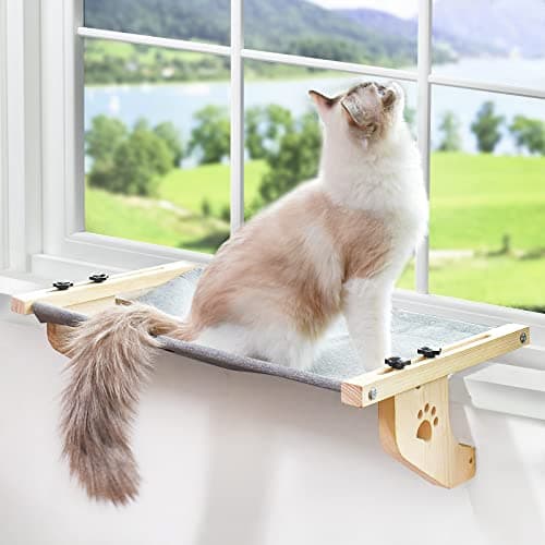 AMOSIJOY Cat Sill Window Perch Sturdy Cat Hammock Window Seat with Wood & Metal Frame for Large Cats, Easy to Adjust Cat Bed for Windowsill, Bedside, Drawer and Cabinet - Image 1