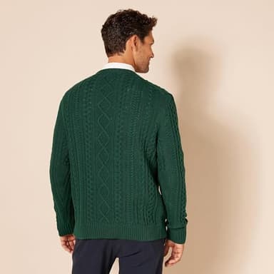Amazon Essentials Men's Long-Sleeve 100% Cotton Fisherman Cable Crewneck Sweater, Dark Green, Medium - Image 3