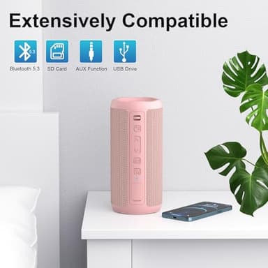 Ortizan Wireless Portable Bluetooth Speaker, IPX7 Waterproof, Dustproof and Rustproof, Powerful 24W Sound, Enhanced Bass, 30 Hour Battery, 360° Party Light, and Stereo Pairing (BT 5.3), Gifts - Pink - Image 6