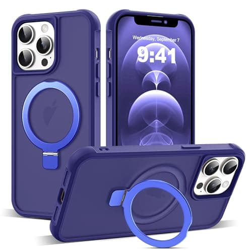 SKYLMW Compatible with iPhone 12 Pro Max Case & iPhone 13 Pro Max Case with Invisible Magnetic O-Ring Stand Translucent Phone Cases 6.7" [Compatible with Mag-Safe][Great Grip Feeling], Navy - Image 1