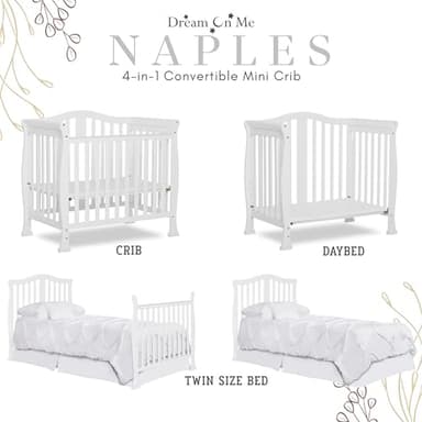 Dream On Me Addison 4-In-1 Convertible Mini Crib In White, Greenguard Gold Certified, Non-Toxic Finishes, Built Of New Zealand Pinewood, Comes With 1” Mattress Pad - Image 6