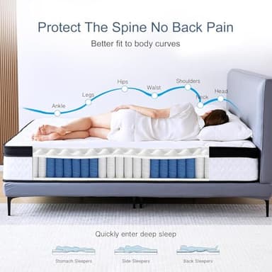 Fyaslt Queen Size Mattresses, 10 Inch Memory Foam Hybrid Mattress Queen, Pocket Spring Mattress in a Box for Motion Isolation, Strong Edge Support, Pressure Relief, Plush Feel, CertiPUR-US (Medium) - Image 4