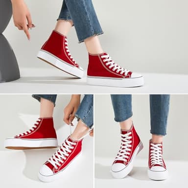 FRACORA Womens High Top Canvas Shoes White Black Platform Sneakers Lace Up Shoes for Women(Red,US8) - Image 4