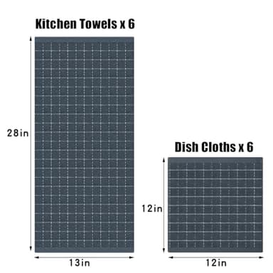Homaxy Kitchen Towels and Dishcloths Set, 12 x 12 and 13 x 28 Inches, Set of 12 Bulk Cotton Terry Kitchen Towels Set, Checkered Designed, Soft and Super Absorbent Dish Towels, Dark Grey - Image 3