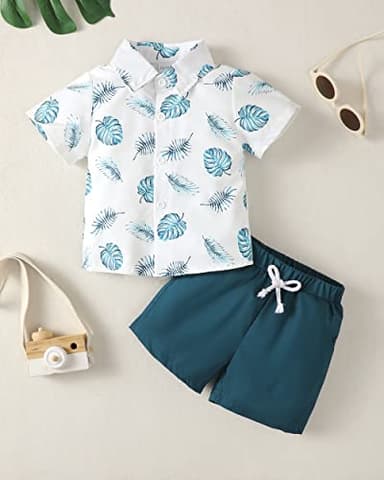 Renotemy 2T 3T Boy Clothes Boy Summer Outfits Short Sleeve Shirt 2T 3T Clothes Boy Toddler Clothes for Boys 2T 3T Blue White - Image 2