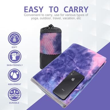 Eunzel Yoga Towel,Hot Yoga Mat Towel with Grip Dots Sweat Absorbent Non-Slip for Hot Yoga, Pilates and Workout 24" x72", Purple & Blue - Image 5